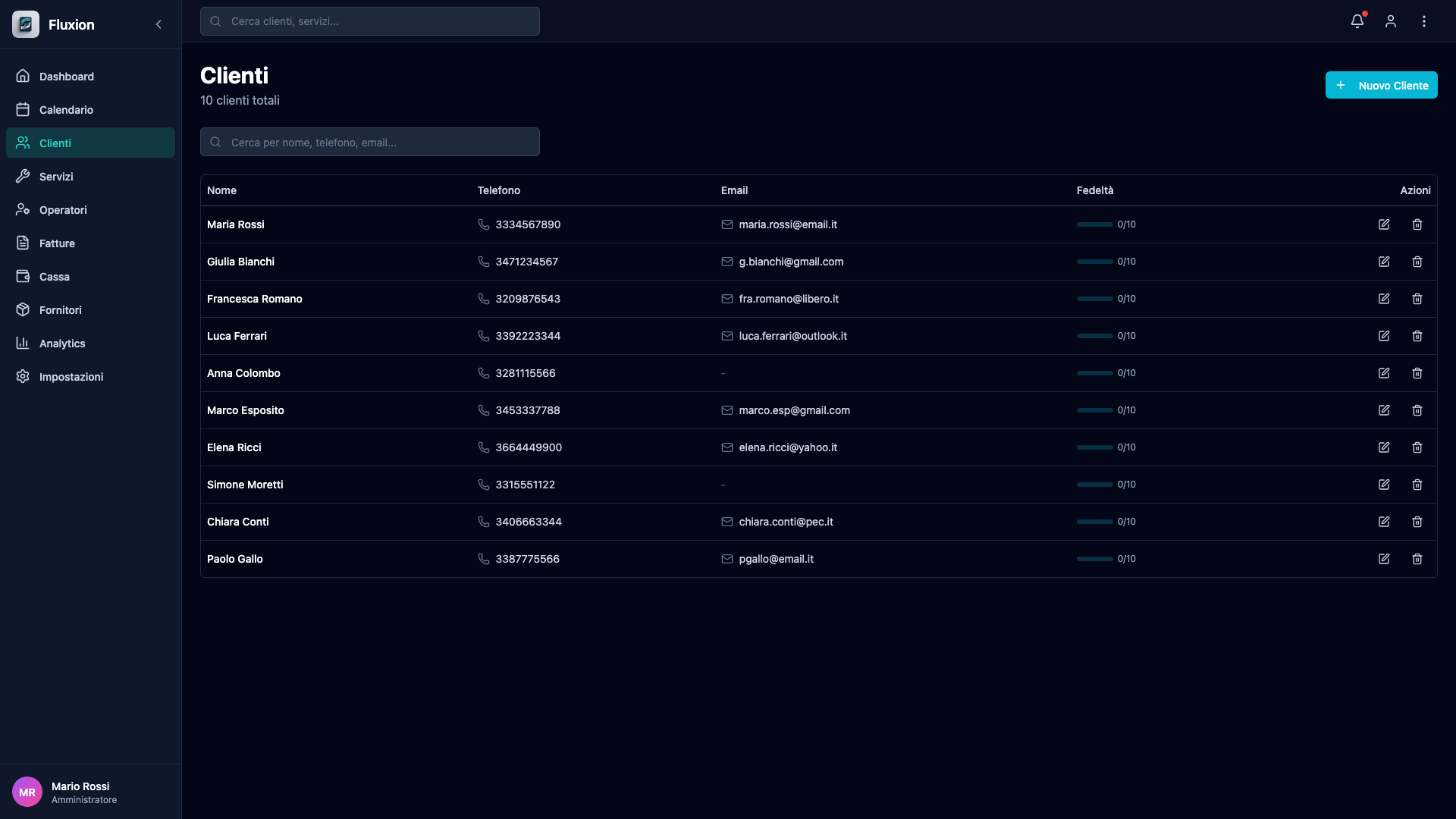 Fluxion — Lista clienti