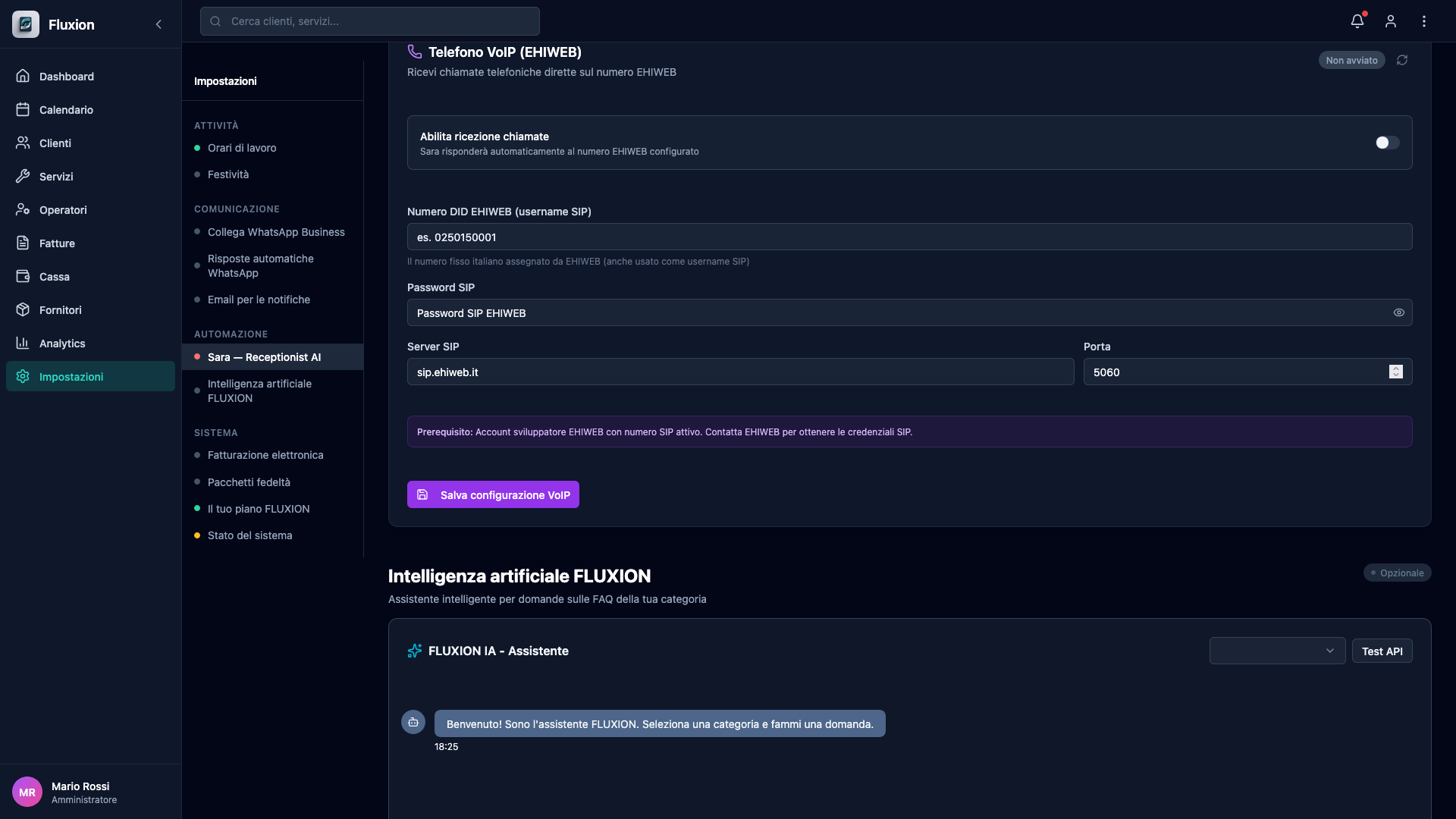 Fluxion — Impostazioni